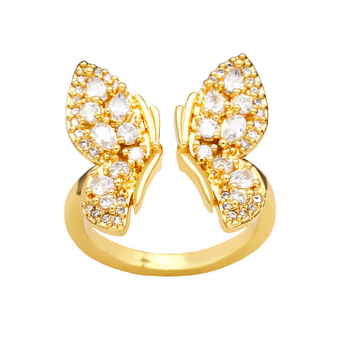 Fashion Butterfly Copper Gold Plated Zircon Open Ring 1 Piece