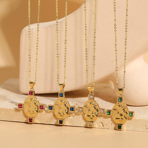 Elegante Halskette im klassischen Stil mit geometrischem Kupfer und 14 Karat vergoldetem Zirkon in großen Mengen