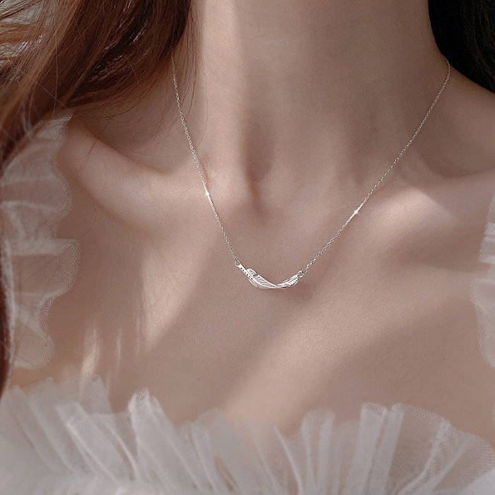 Feder-Halskette, schlichter Anhänger, feine Flash-Diamant-Schlüsselbeinkette
