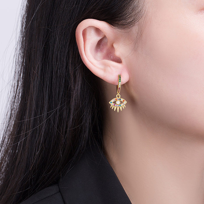 1 Pair Sweet Eye Plating Inlay Copper Artificial Gemstones Gold Plated Earrings