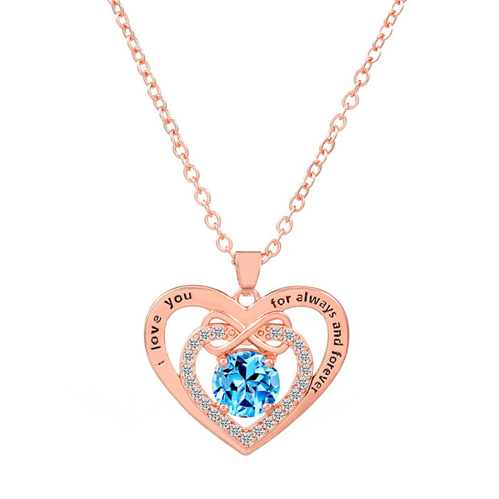 Glam Heart Shape Titanium Steel Copper Hollow Out Crystal Zircon 18K Gold Plated Silver Plated Pendant Necklace