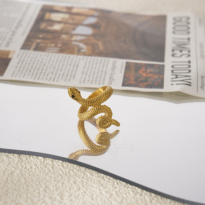 حلقات مطلية بالذهب مطلية بالمينا من الفولاذ المقاوم للصدأ على شكل ثعبان من IG