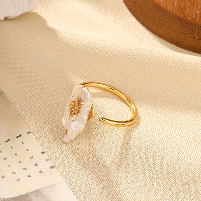 Elegant Vintage Style Roman Style Geometric Copper Inlay Pearl Open Rings
