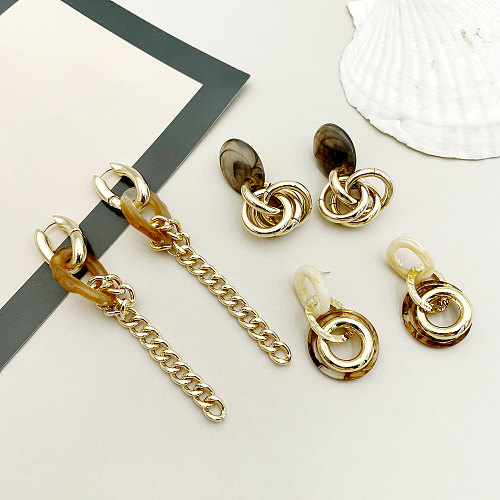 1 Paar Pendler-Ohrringe aus einfarbigem, poliertem Kupfer mit vergoldeter Beschichtung
