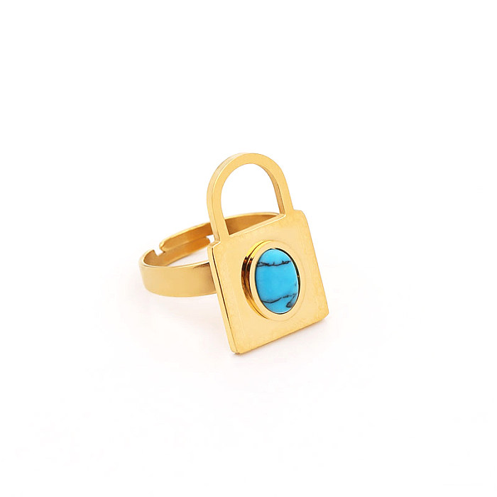 Retro Lock Titanium Steel Inlay Turquoise Bracelets Earrings Necklace