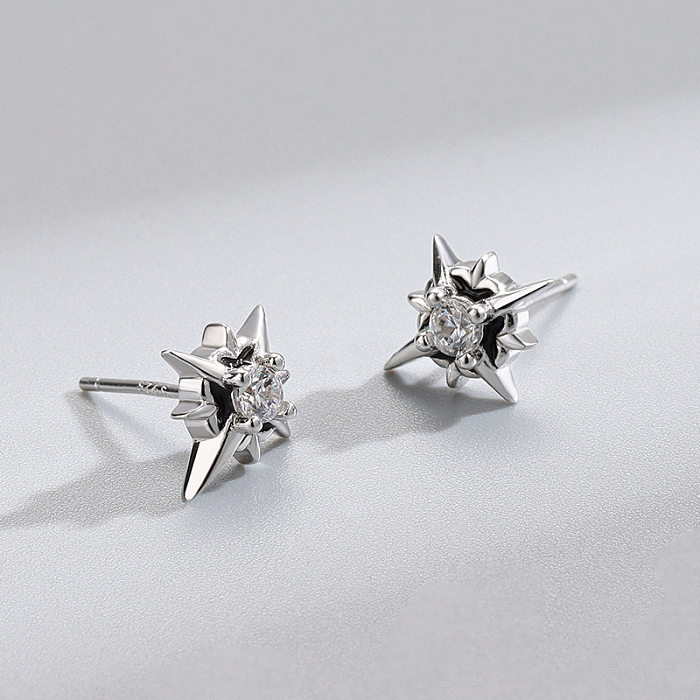 Fashion Star Heart Shape Copper Inlay Zircon Ear Studs 1 Pair