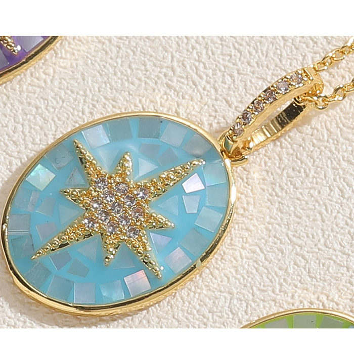 Schlichter Pendel-Halskette mit ovalem Kupferplattierungs-Inlay-Zirkon-Anhänger und 14-Karat-Vergoldung
