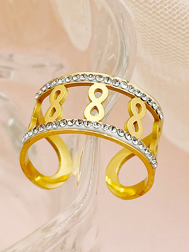 Elegant Simple Style Infinity Stainless Steel Gold Plated Rhinestones Open Ring In Bulk