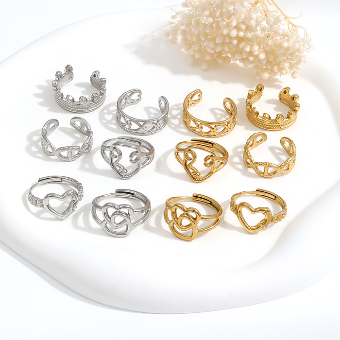 Simple Style Classic Style Solid Color Stainless Steel Plating Hollow Out 18K Gold Plated Open Rings