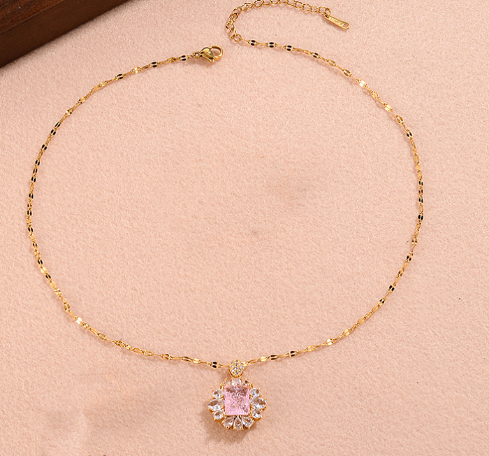Lady Sweet Square Chapado en cobre con incrustaciones de circonio chapado en oro anillos pendientes collar