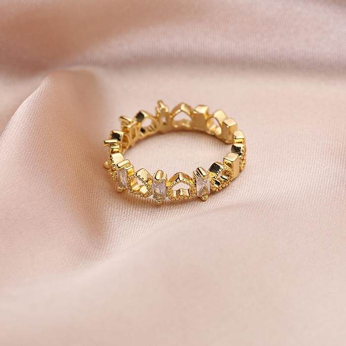 Classic Style Heart Shape Copper Inlay Zircon Open Rings