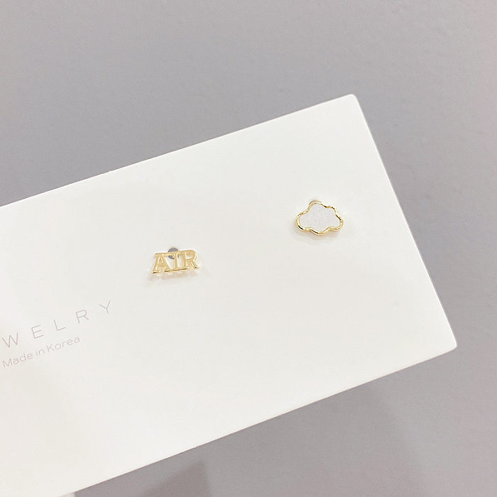 Pendientes de cobre con incrustaciones asimétricas de circón, aretes de cobre con forma de avión y sol, nubes dulces, 3 pares