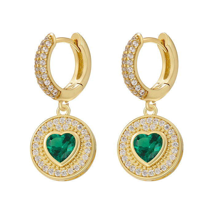 1 Pair Elegant Simple Style Heart Shape Plating Inlay Copper Zircon 18K Gold Plated Drop Earrings