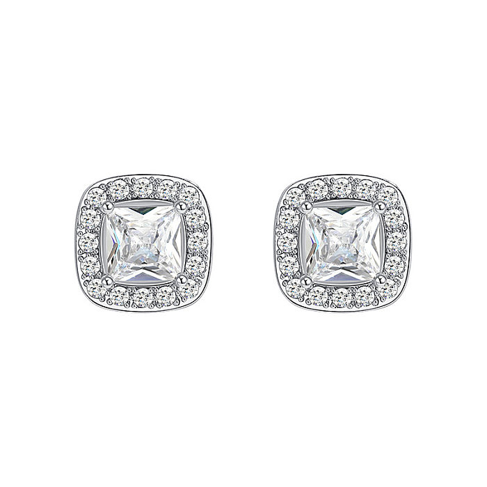 1 Pair Elegant Square Plating Inlay Copper Zircon Ear Studs
