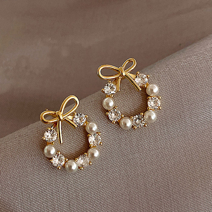 1 Pair Retro Letter Copper Inlay Artificial Pearls Drop Earrings
