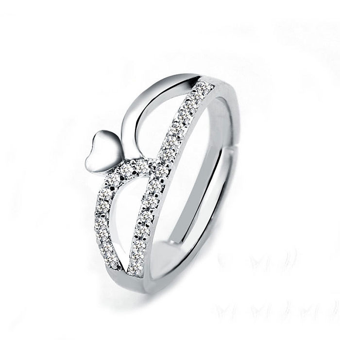 Offener Ring im eleganten Damen-Herzform-Stil mit Kupferbeschichtung und künstlichen Edelsteinen