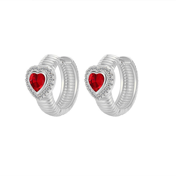 1 Pair Retro Heart Shape Copper Inlay Zircon Earrings
