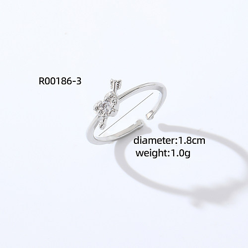 Casual Simple Style Heart Shape Flower Copper Plating Inlay Zircon White Gold Plated Open Rings