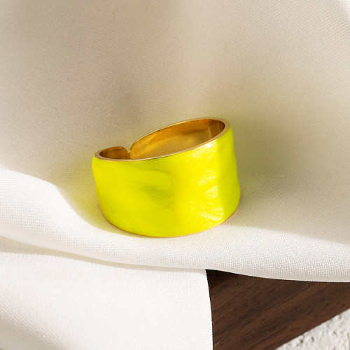 Artistic Solid Color Copper Enamel Plating 18K Gold Plated Wide Band Ring Open Ring