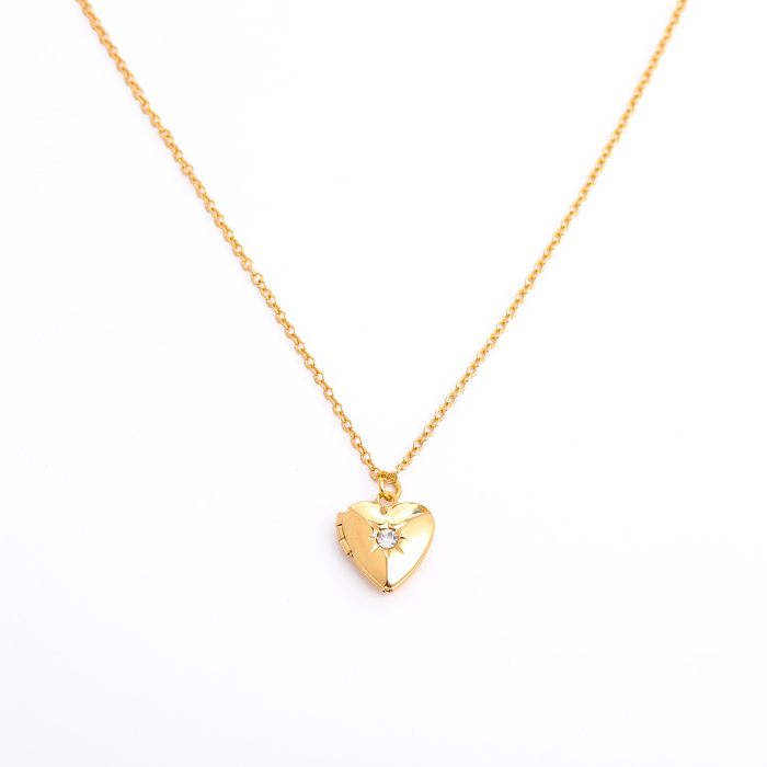 Simple Style Commute Heart Shape Copper Plating Inlay Zircon 18K Gold Plated Pendant Necklace