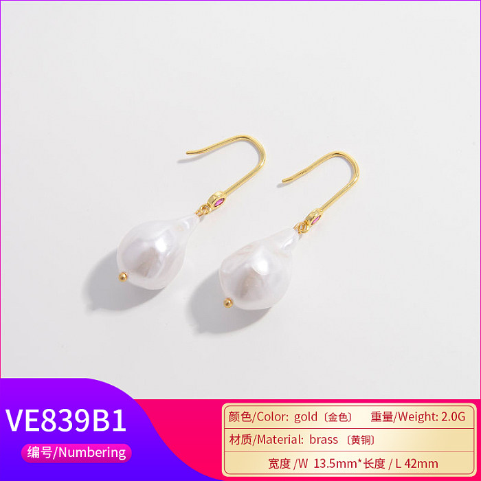 1 Pair Casual Elegant Simple Style Water Droplets Plating Inlay Artificial Pearl Copper Zircon 18K Gold Plated Ear Hook