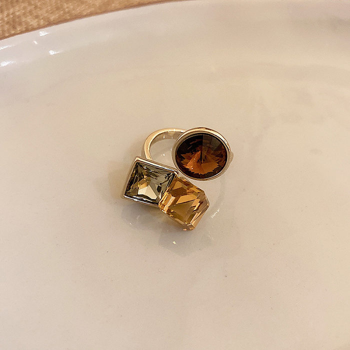 Modern Style Simple Style Geometric Flower Copper Artificial Pearls Zircon Open Ring In Bulk