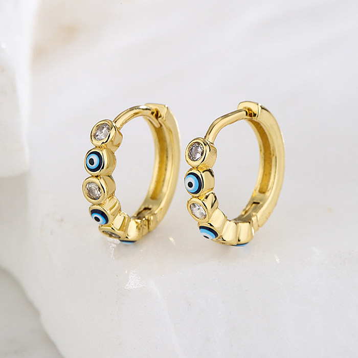 Fashion Devil'S Eye Copper Enamel Gold Plated Zircon Hoop Earrings 1 Pair