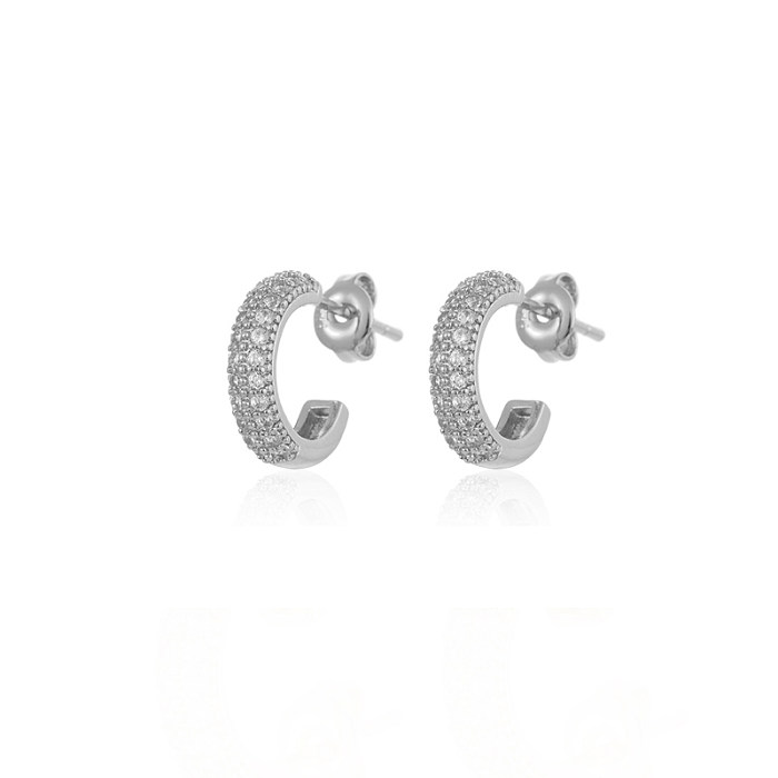 1 Pair INS Style C Shape Copper Plating Inlay Zircon Ear Studs