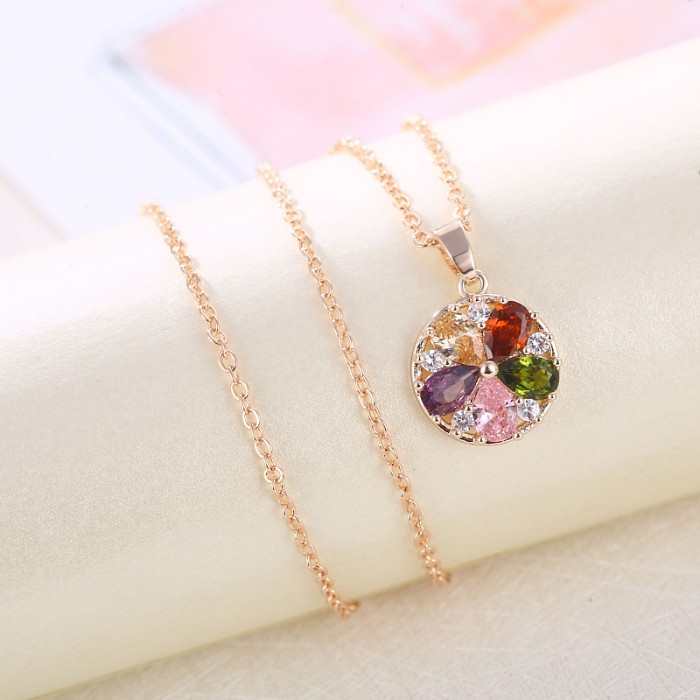Simple Style Round Flower Copper Plating Inlay Zircon Earrings Necklace