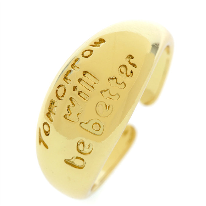 Anel aberto banhado a ouro 18K com chapeamento de cobre de letra de estilo simples