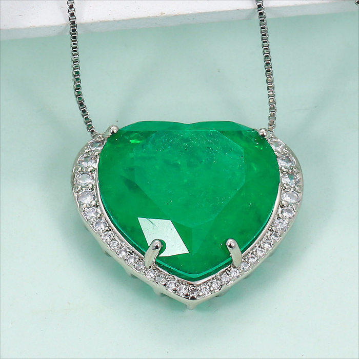 Colar de brincos de pedras preciosas artificiais em forma de coração estilo IG com chapeamento de cobre