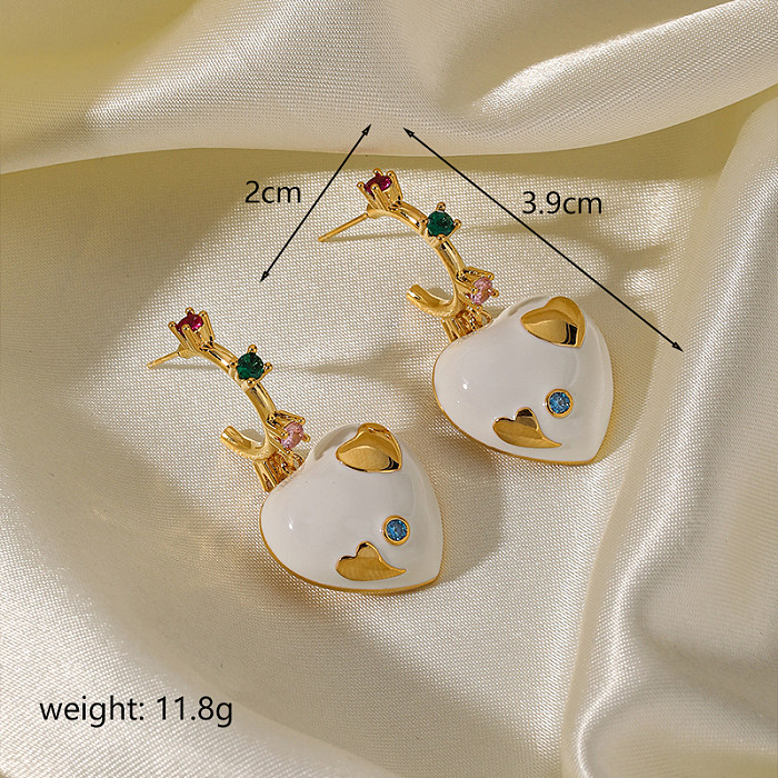 1 paire de boucles d'oreilles pendantes en cuivre et Zircon, Style Vintage, incrustation en forme de cœur