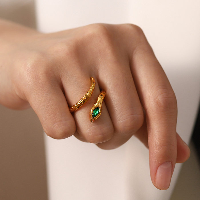 Offener Ring mit modischer Schlangen-Edelstahlbeschichtung und Inlay aus künstlichem Diamant, 1 Stück