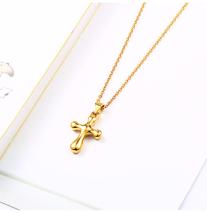 Fashion Cross Titanium Steel Polishing Gold Plated Earrings Necklace 1 Set