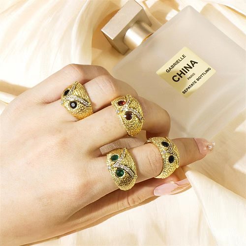 IG Style Owl Copper Plating Inlay Zircon 18K Gold Plated Open Rings