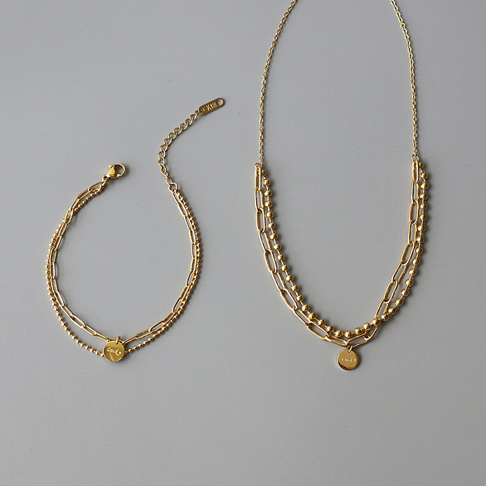 Ensemble de collier de bracelet à double perle ronde de marque rétro