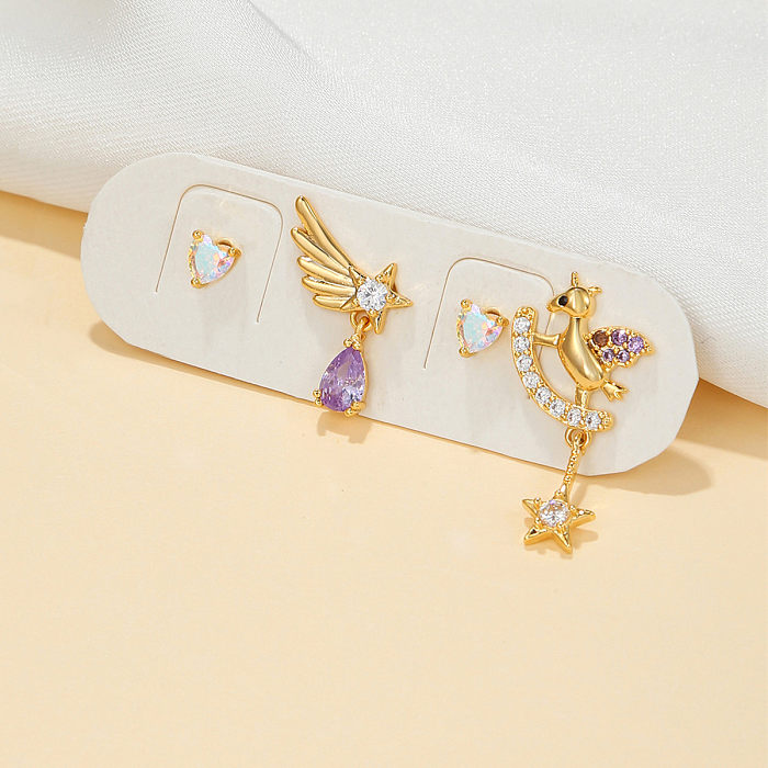 Fashion Animal Brass Ear Studs Gem Copper Earrings