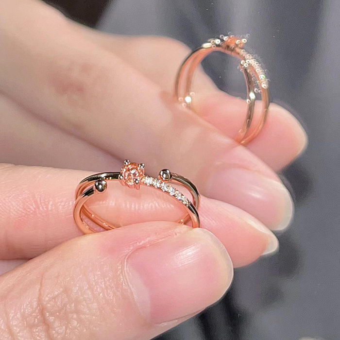 Anéis elegantes de zircão com incrustações de cobre em estrela de estilo simples