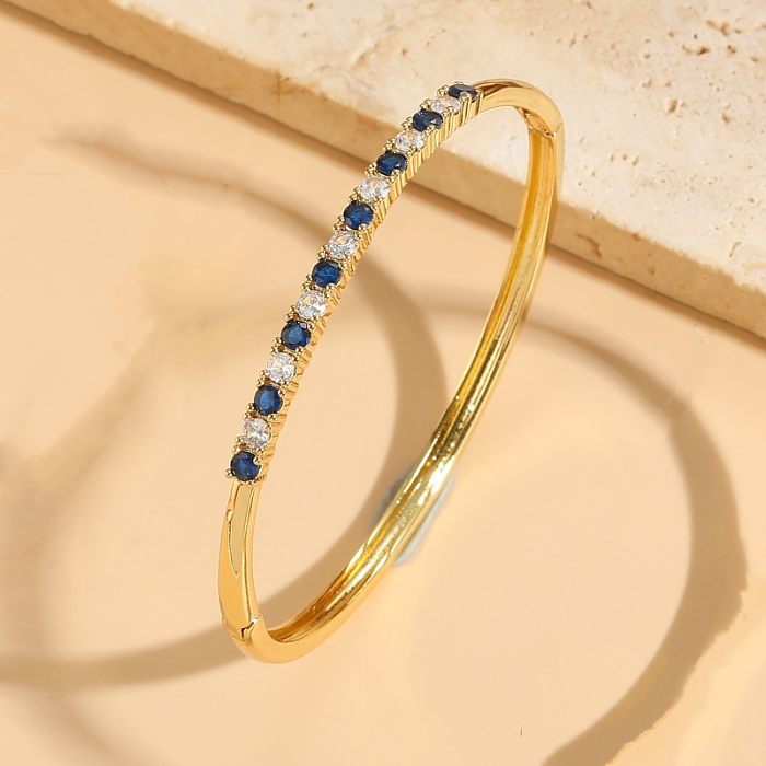 Simple Style Round Copper Plating Inlay Zircon 14K Gold Plated Bangle