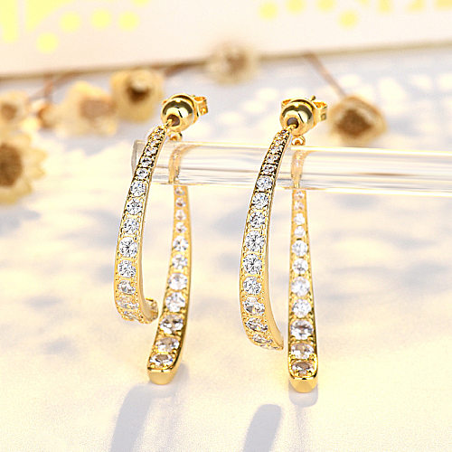 1 Pair Lady Geometric Plating Inlay Copper Zircon 14K Gold Plated Drop Earrings