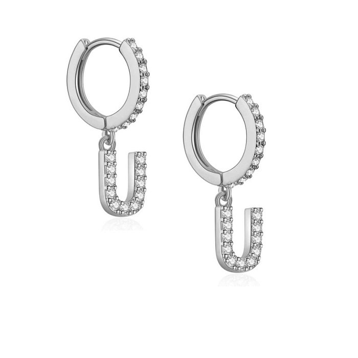 1 paire de boucles d'oreilles pendantes en cuivre et Zircon, Style coréen Simple, incrustation de lettres plaquées