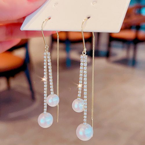 1 Paar elegante geometrische Perlen-Inlay-Kupfer-Zirkon-Ohrringe im koreanischen Stil