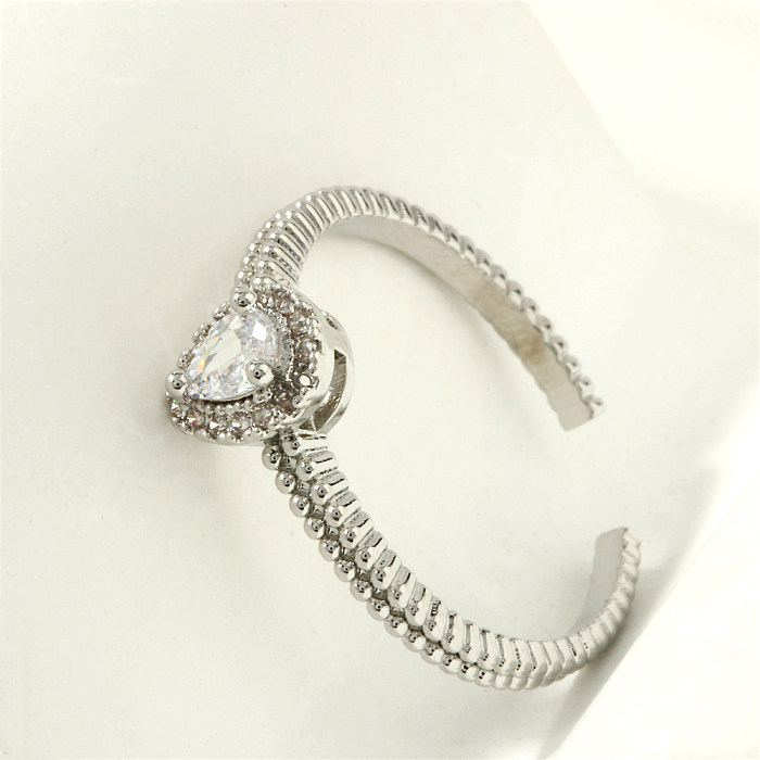 Casual Square Water Droplets Heart Shape Copper Plating Inlay Zircon 18K Gold Plated Open Rings