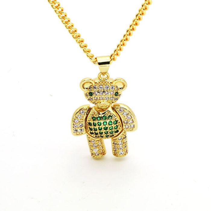 Collar con colgante chapado en oro con incrustaciones de cobre y diamantes de imitación de Commute Bear