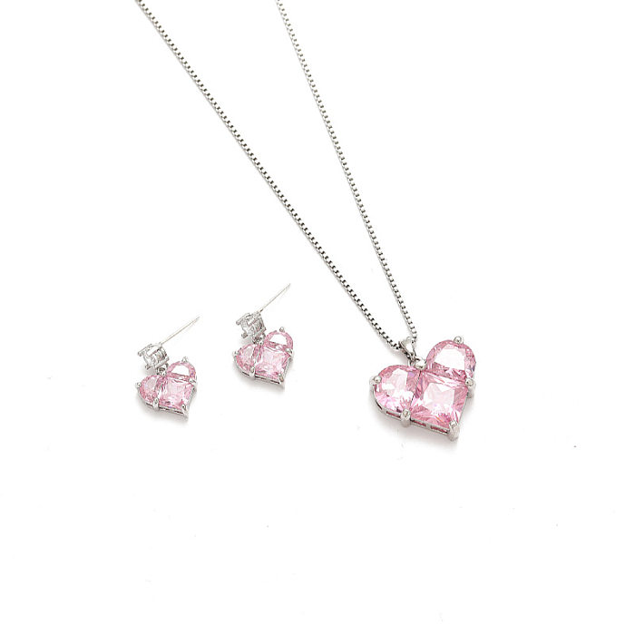 Doce coração forma titânio aço inlay zircon feminino brincos colar conjunto de jóias