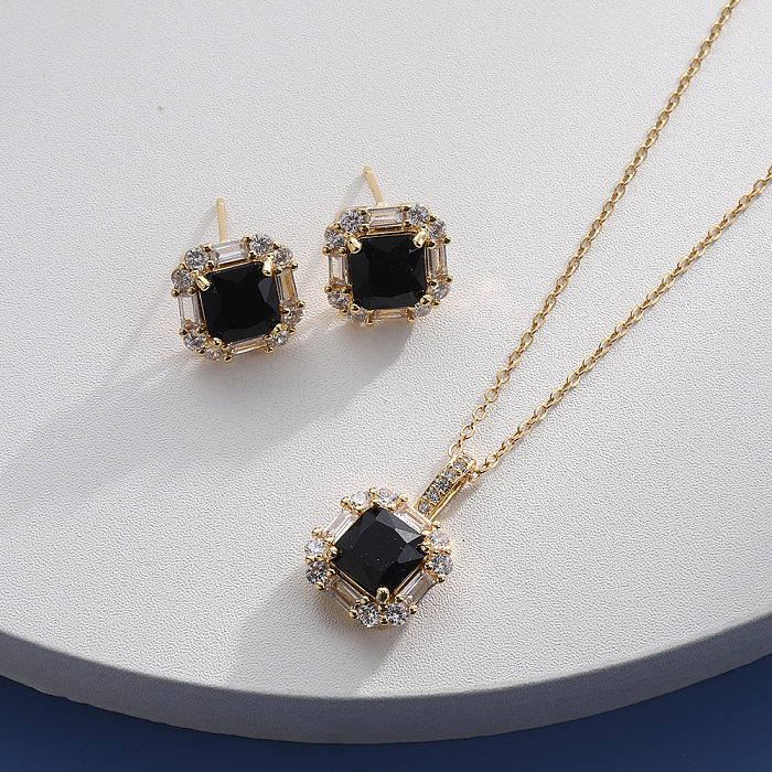 Simple Style Geometric Copper Plating Inlay Zircon Earrings Necklace