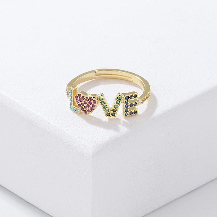 Anneaux de cuivre de forme de coeur de Chevron d'amour de mode plaquant des anneaux de cuivre de Zircon de diamant