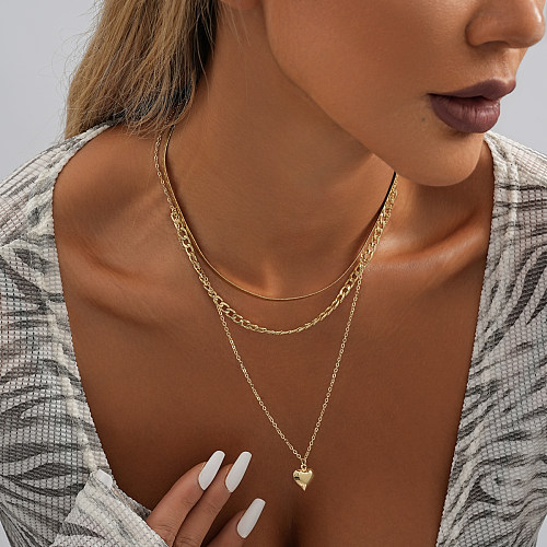 Elegante Streetwear-Halskette in Herzform mit Kupferschichtbeschichtung, dreischichtig