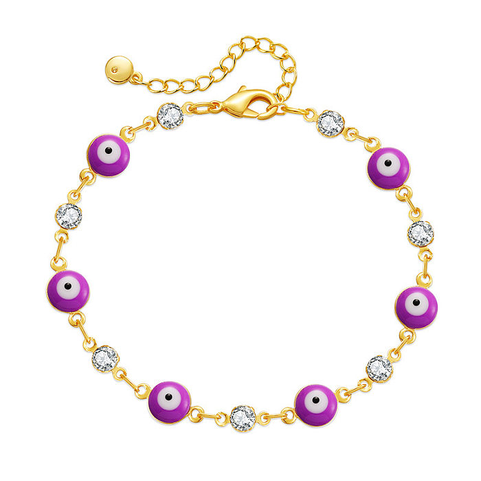 Fashion Devil'S Eye Copper Enamel Gold Plated Inlay Artificial Gemstones Bracelets 1 Piece