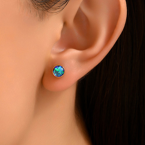 1 Pair Simple Style Shiny Round Gemstone Plating Inlay Copper Artificial Gemstones 18K Gold Plated Ear Studs